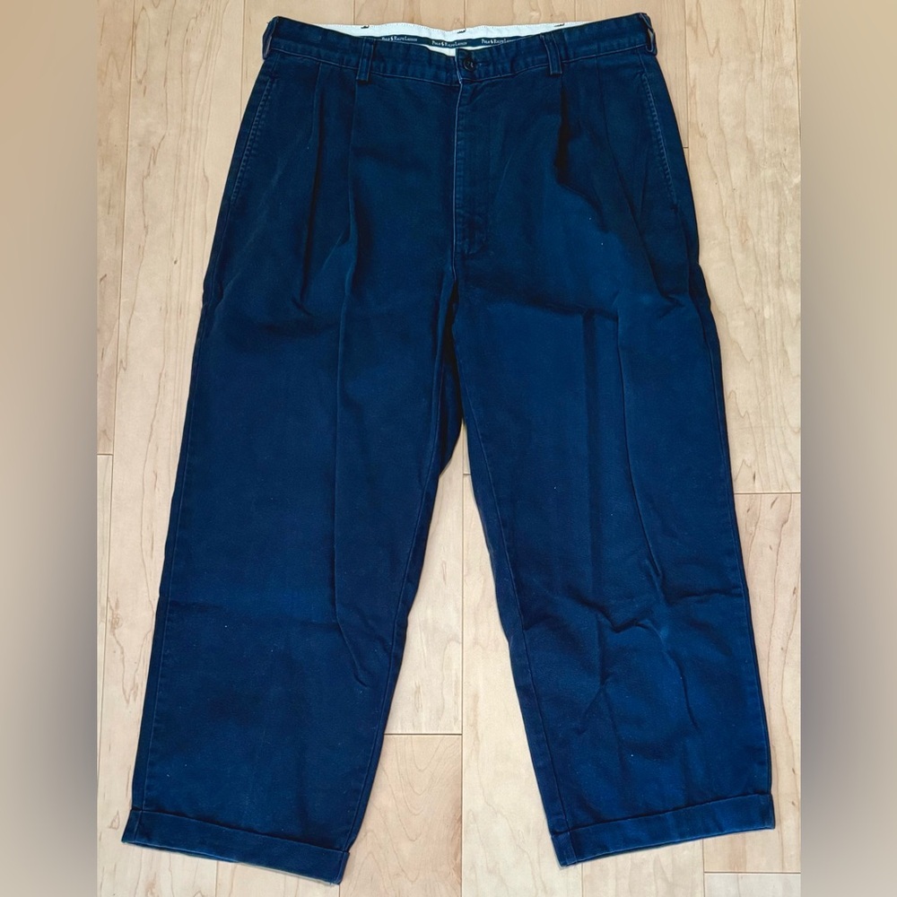 VTG Polo Ralph Lauren Hammond Chino Pants Navy Blue Pleated Cropped Men’s 34x25